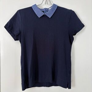 J. Crew Navy Blue Cotton T Shirt Collar Academia Preppy Twee Vintage 90s Style S